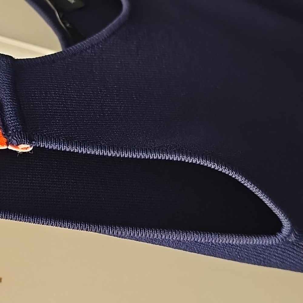 A | X ARMANI EXCHANGE NAVY BLUE STRETCHY DRESS WITH ORANGE NEON STRAPS LOGO NWOT - Picture 15 of 16
